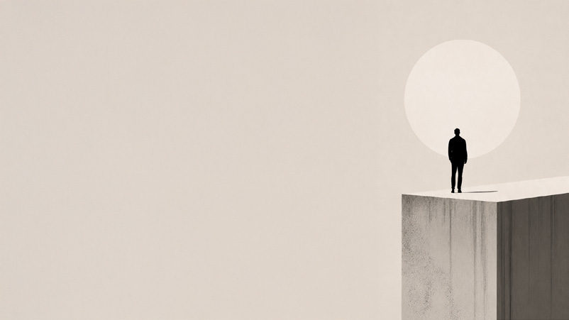 Figure standing on a concrete plinth at sunrise